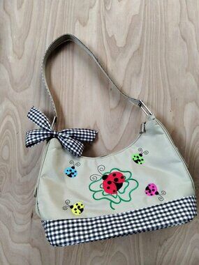 Ladybug Embroidered Shoulder Bag Purse With Bow New